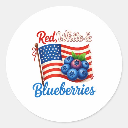 Red White Blueberries Funny Patriotic Usa Flag Vin Runder Aufkleber (Vorderseite)