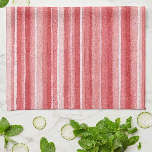 Red White Blush Pink Stripes Geschirrtuch (Gefaltet)