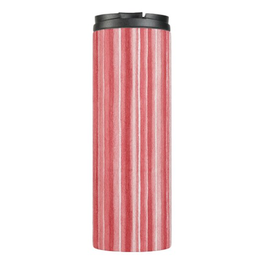 Red White Blush Pink Stripes Thermosbecher (Rückseite)