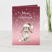 Red White Bokeh Dots Christmas Bunny Rabbit Hat Karte (Vorderseite)