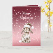 Red White Bokeh Dots Christmas Bunny Rabbit Hat Karte (Gelbe Blume)