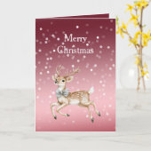 Red White Bokeh Dots Christmas Deer Karte (Gelbe Blume)