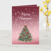 Red White Bokeh Dots Christmas Tree with Bows Karte (Gelbe Blume)