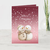 Red White Bokeh Dots Snowman Christmas Karte (Vorderseite)