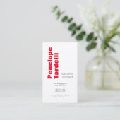 Red White Bold Moderne einfache Schlichte Premiums Visitenkarte (Stehend Vorderseite)