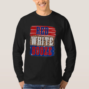 Red White & Booze Retro Leopard Happy 4. Juli T-Shirt