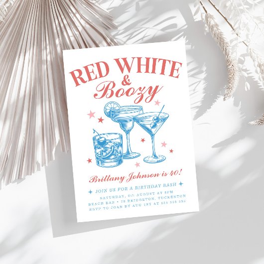 Red White Boozy 4. Juli Geburtstag Einladung