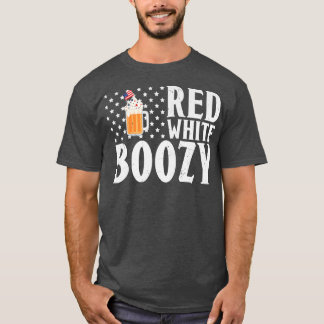 Red White Boozy Beer Drinking American Flag  T-Shirt