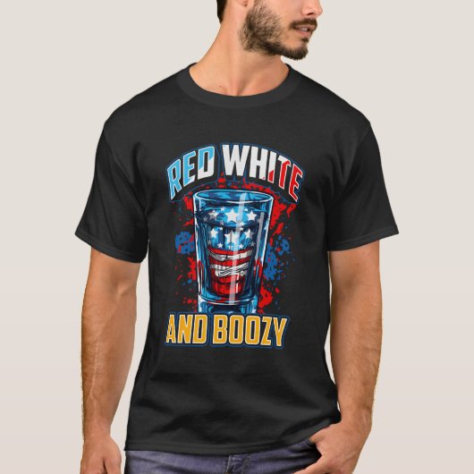 Red White Boozy Patriotic American Whiskey Drink T-Shirt (Vorderseite)
