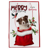 Red White Border Collie Puppy Dodge Weihnachten Mittlere Geschenktüte (Vorderseite)