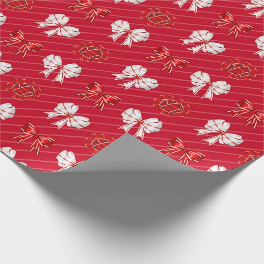 Red & White Bows Moderner Weihnachtsfeiertag Geschenkpapier (Ecke)