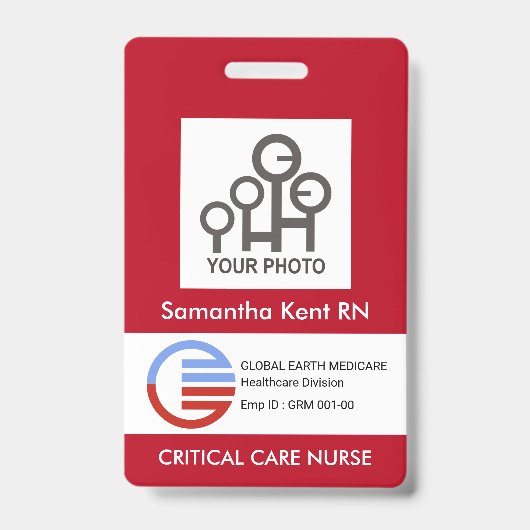 Red White Box Foto Template Mitarbeiter Krankenwag Ausweis (Vorderseite)