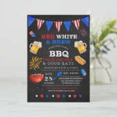 Red White & Brew 4. Juli GRILLEN Einladung (Stehend Vorderseite)