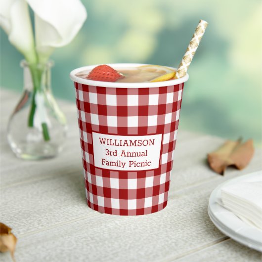 Red White Buffalo Karo Ihr Name Familie Picnic Pappbecher (In Situ)