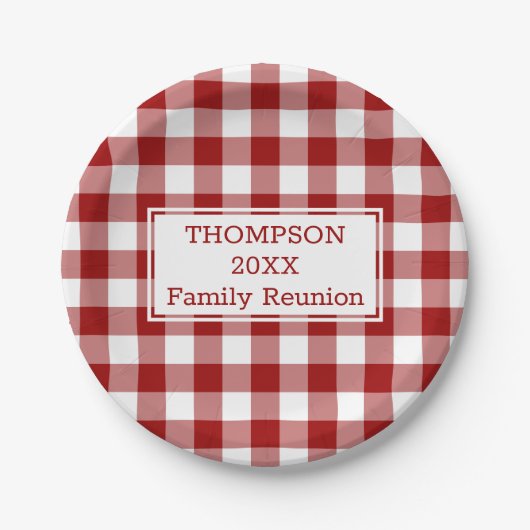 Red White Buffalo Karo Ihr Name Family Wiedersehen Pappteller (Vorderseite)