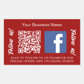 Red white business name qr code Facebook Rechteckiger Aufkleber (Vorderseite)