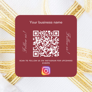 Red white business name qr code instagramm quadratischer aufkleber