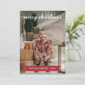 Red White Calligraphy Frohe Weihnachten Foto (Stehend Vorderseite)