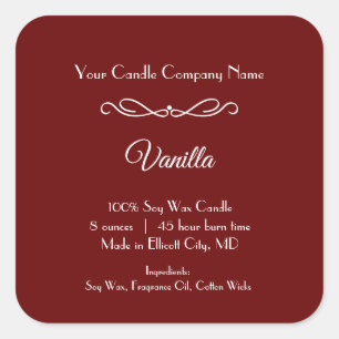 Red White Candle Label Geblüht Minimalistisch schw Quadratischer Aufkleber