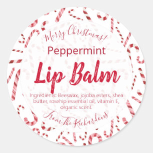 Red White Candy Cane Christmas Lip Balm Labels Runder Aufkleber