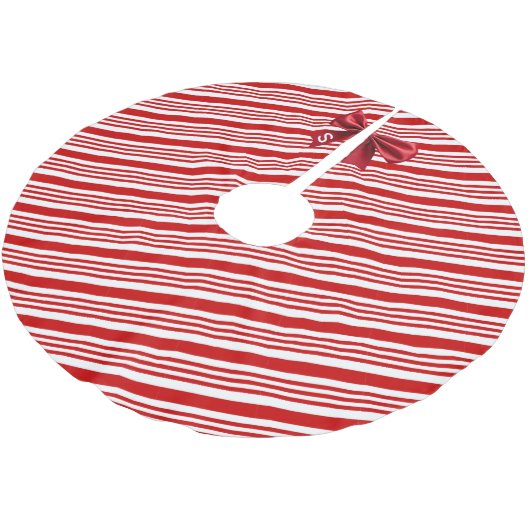 Red White Candy Cane Diagonal Stripes Bow Polyester Weihnachtsbaumdecke (Schrägansicht)