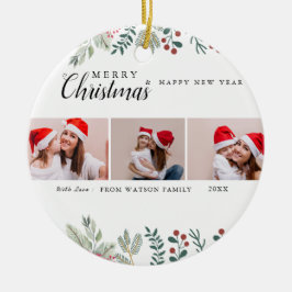 Red & White Candy Cane Holiday Foto Collage Keramik Ornament