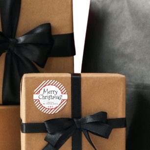 Red & White Candy Cane Stripe Holiday Geschenketik Runder Aufkleber