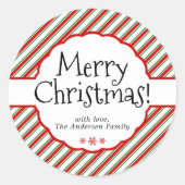 Red & White Candy Cane Stripe Holiday Geschenketik Runder Aufkleber (Vorderseite)