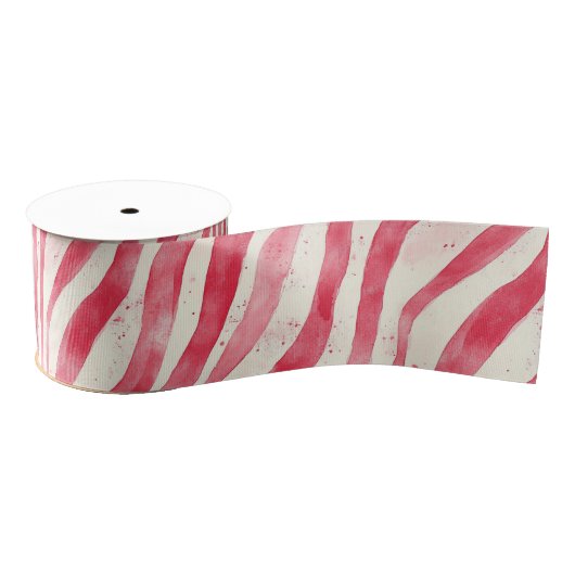 Red White Candy Cane Stripes Christmas Ripsband (Spule)