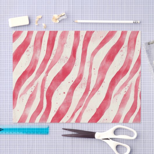 Red White Candy Cane Stripes Christmas Seidenpapier (Handwerk)