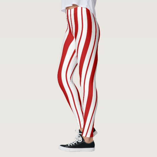 Red & White Candy Cane Stripes Festliche Weihnacht Leggings (Links)