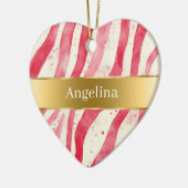 Red White Candy Cane Stripes Gold Ribbon Christmas Keramik Ornament (Links)