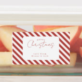 Red & White Candy Cane Stripes Merry Christmas Etiketten (Befestigt)