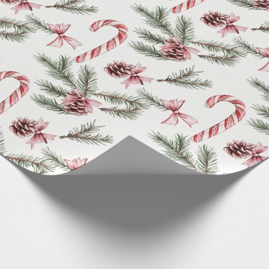 Red White Candy Canes Pine Cones Christmas Geschenkpapier (Ecke)