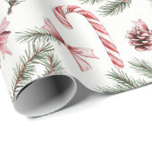 Red White Candy Canes Pine Cones Christmas Geschenkpapier (Rolleneckpunkt)