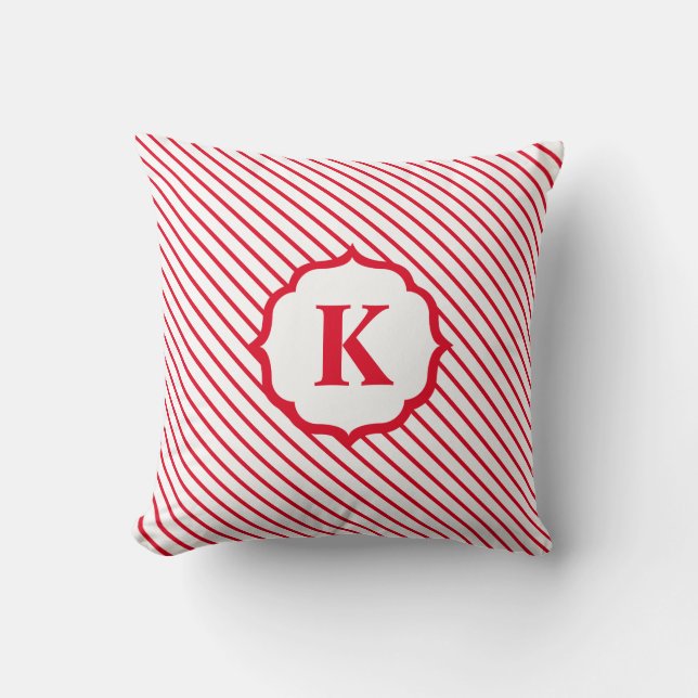 Red White Candy Stripe Monogram Christmas Kissen (Vorderseite)