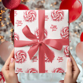 Red & White Candy Winter Geburtstag Geschenkpapier