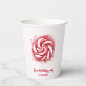 Red & White Candy Winter Geburtstag Pappbecher (Rückseite)