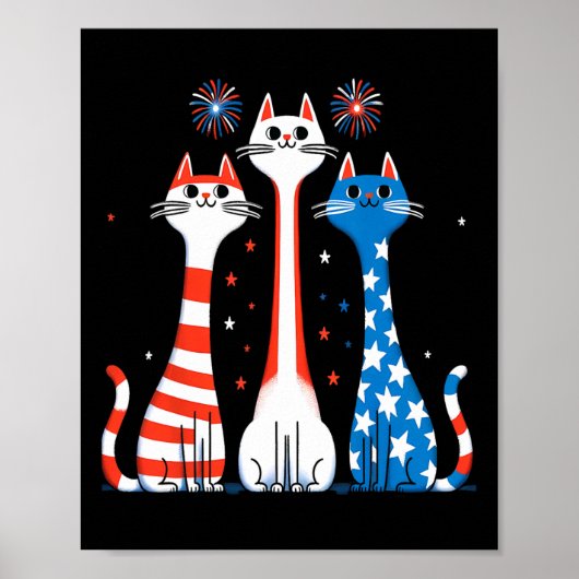 Red White Cats Usa Flag Feuerwerk 4. Juli Poster (Vorne)