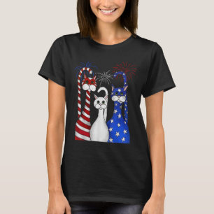 Red White Cats Usa Flag Feuerwerk 4. Juli T-Shirt