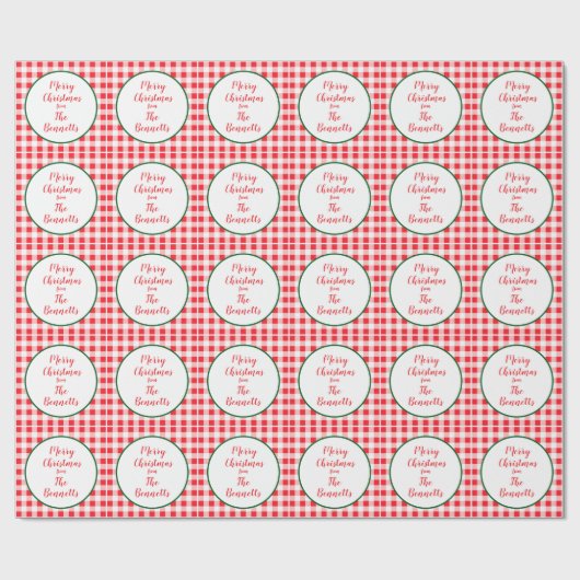 Red White Check MERRY CHRISTMAS Name Geschenkpapier (Flach)