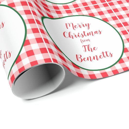 Red White Check MERRY CHRISTMAS Name Geschenkpapier (Rolleneckpunkt)