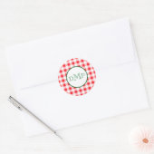 Red White Check MONOGRAM Runder Aufkleber (Umschlag)