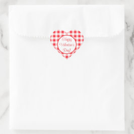 Red White Check Romantic Valentines Day Herz-Aufkleber