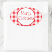 Red White Check Whimsical MERRY CHRISTMAS Ovaler Aufkleber (Tasche)