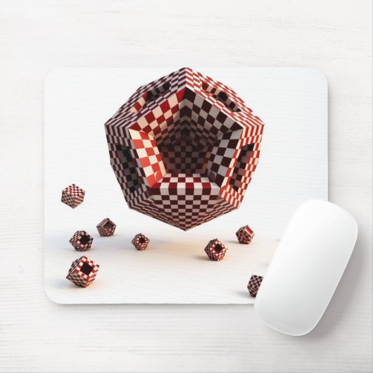 Red & White Checkerboard Geometric Objects Mousepad (Mit Mouse)