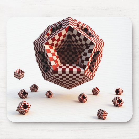 Red & White Checkerboard Geometric Objects Mousepad (Vorne)