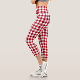 Red White Checkered Gingham Kariertes Muster Capri Leggings