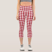 Red White Checkered Gingham Kariertes Muster Capri Leggings (Vorderseite)