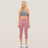 Red White Checkered Gingham Kariertes Muster Capri Leggings (Vorderseite)